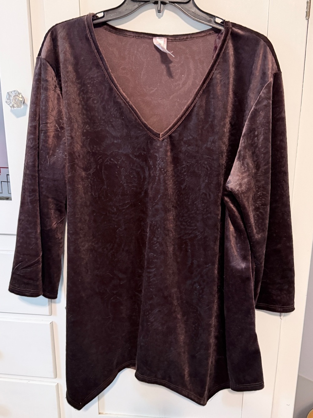 Women's V-Neck Velvet Long Sleeve Top in Dark Brown